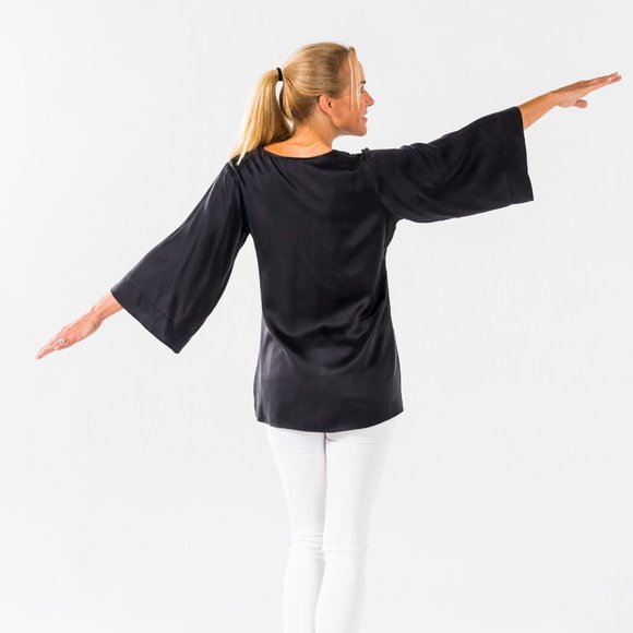 Black Wash Silk Charmeuse Tunic Top - Picture 5 of 5